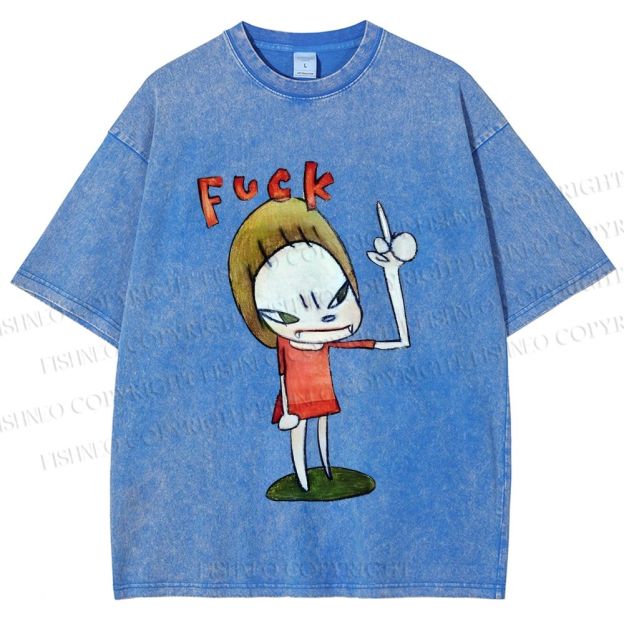 Unisex Yoshitomo Nara Fuck Girl Printed Washed Tee