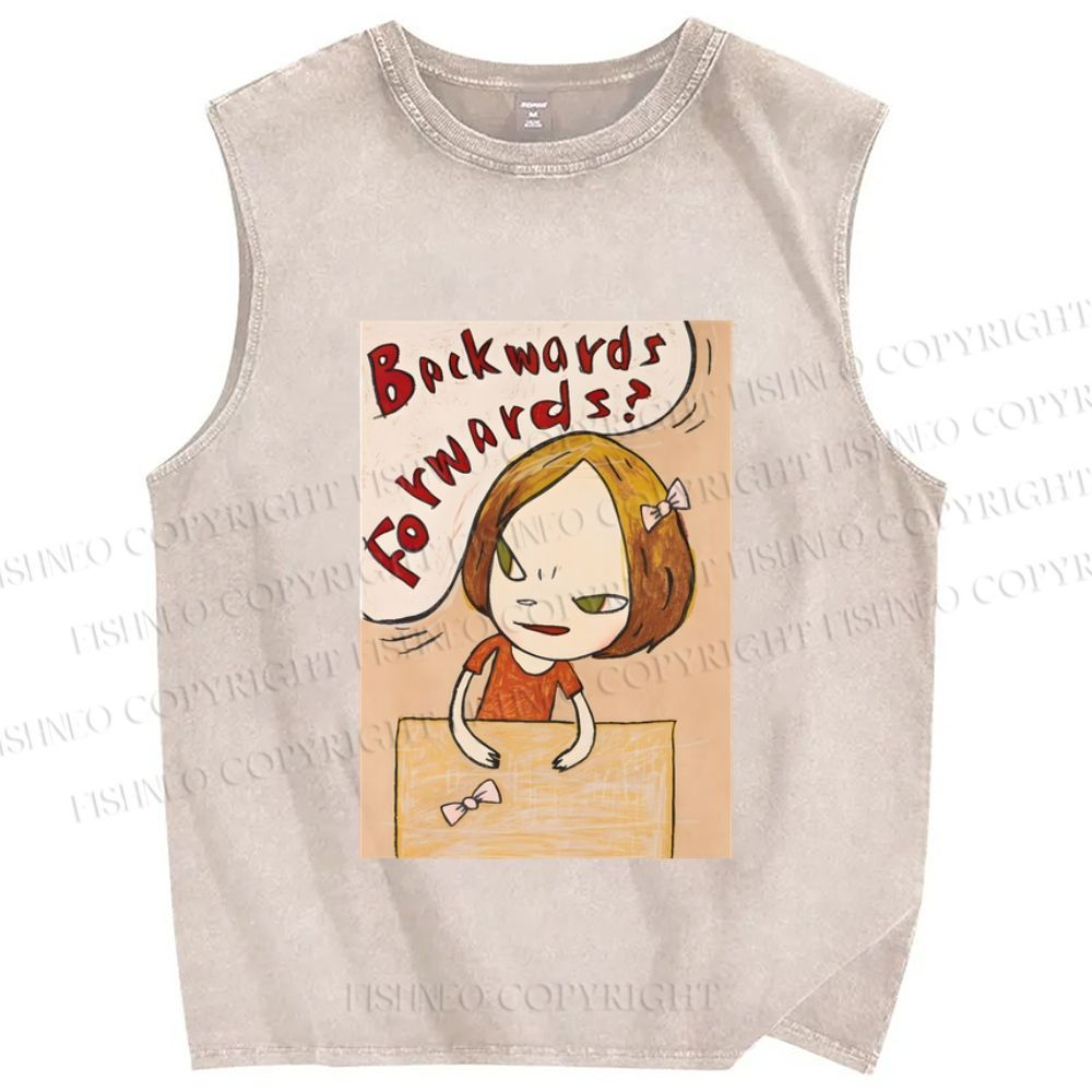 Unisex Yoshitomo Nara Backwards & Forwards Printed Washed Tank Top