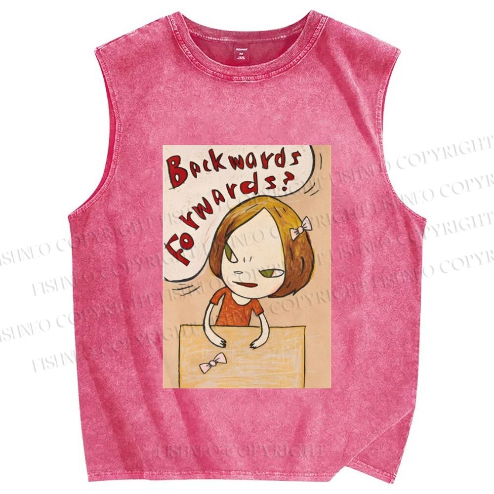 Unisex Yoshitomo Nara Backwards & Forwards Printed Washed Tank Top