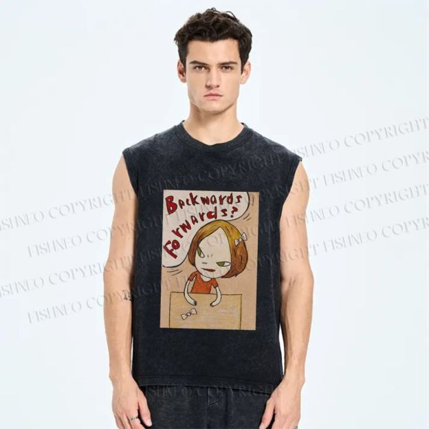 Unisex Yoshitomo Nara Backwards & Forwards Printed Washed Tank Top