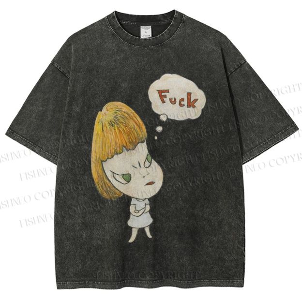 Unisex Yoshitomo Nara Fuck Printed Washed Tee