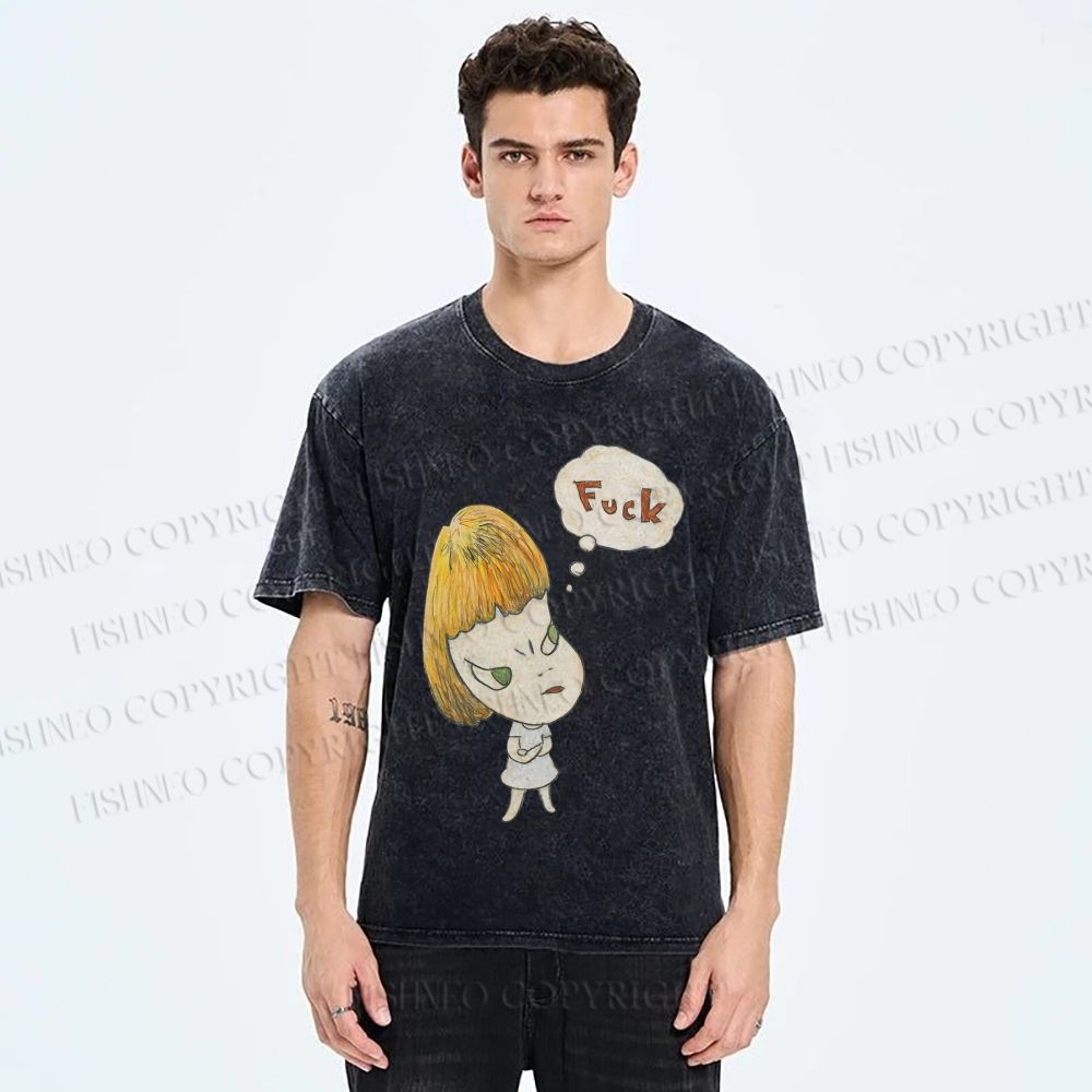 Unisex Yoshitomo Nara Fuck Printed Washed Tee