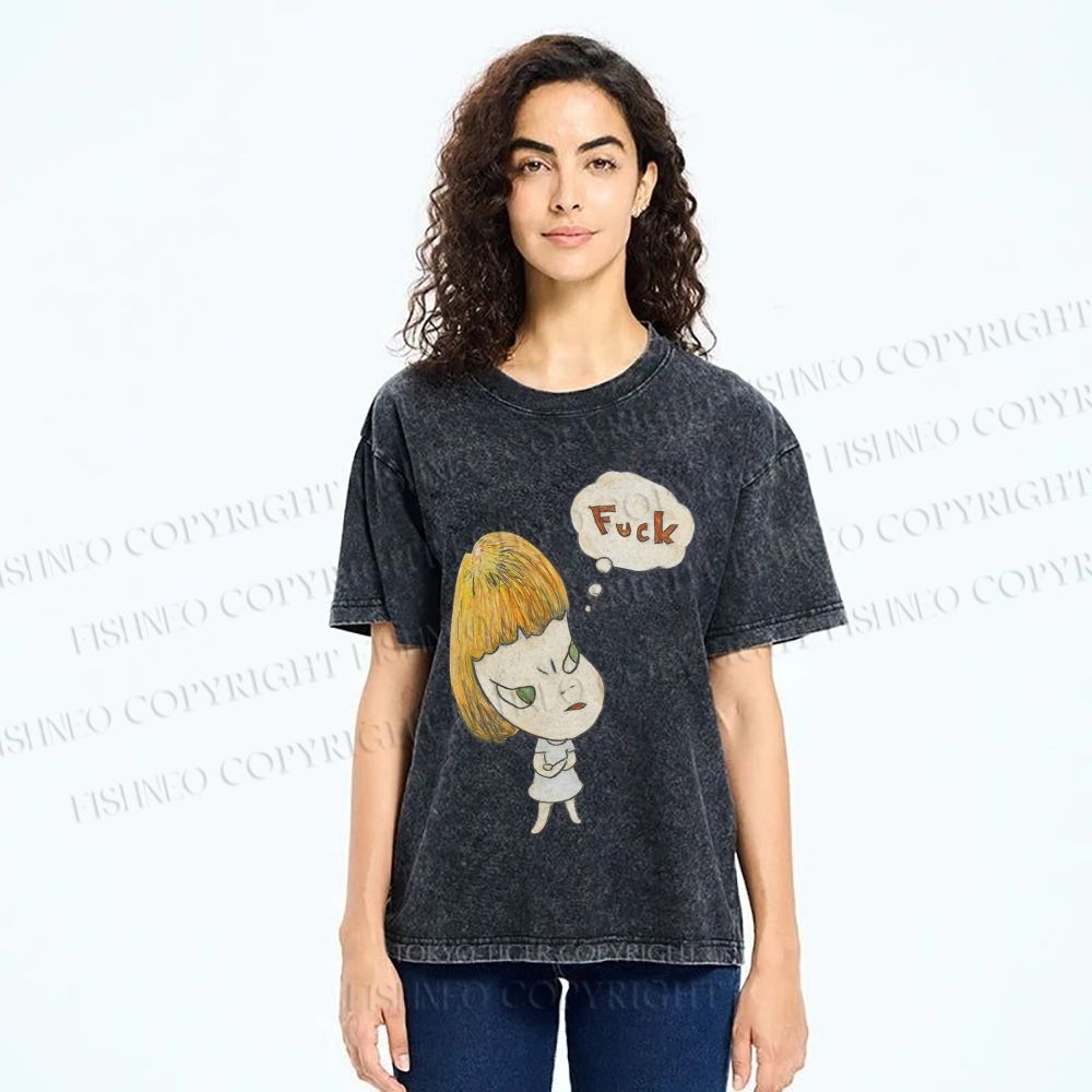 Unisex Yoshitomo Nara Fuck Printed Washed Tee