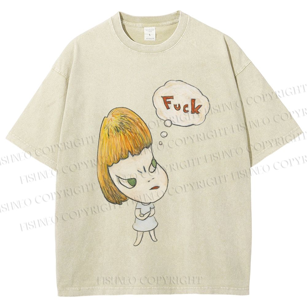 Unisex Yoshitomo Nara Fuck Printed Washed Tee