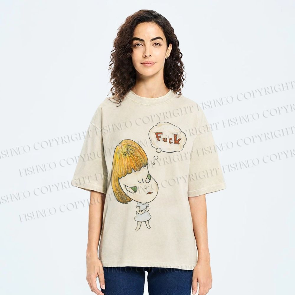 Unisex Yoshitomo Nara Fuck Printed Washed Tee
