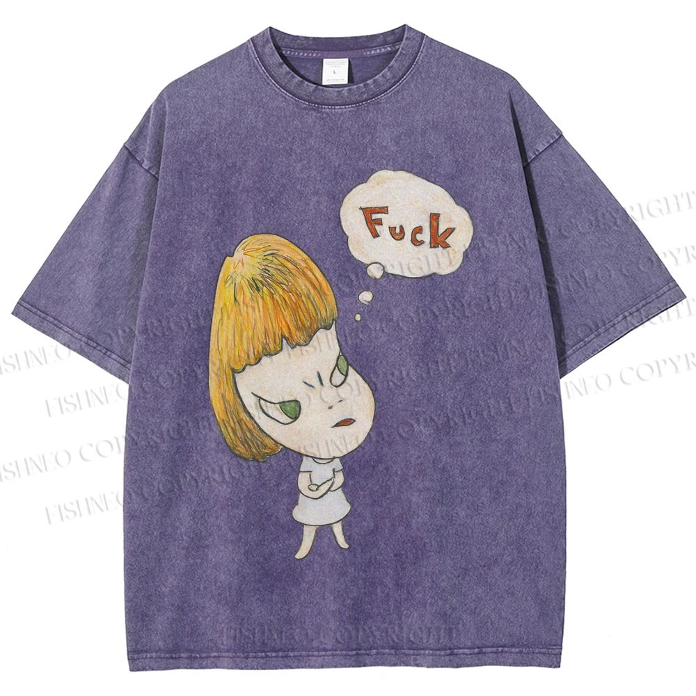 Unisex Yoshitomo Nara Fuck Printed Washed Tee