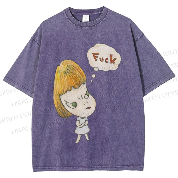 Unisex Yoshitomo Nara Fuck Printed Washed Tee