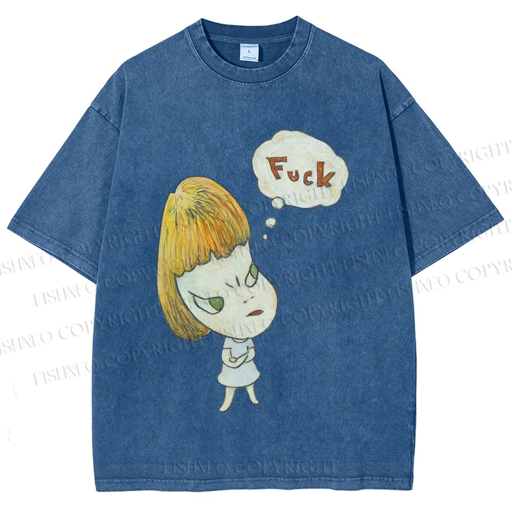 Unisex Yoshitomo Nara Fuck Printed Washed Tee