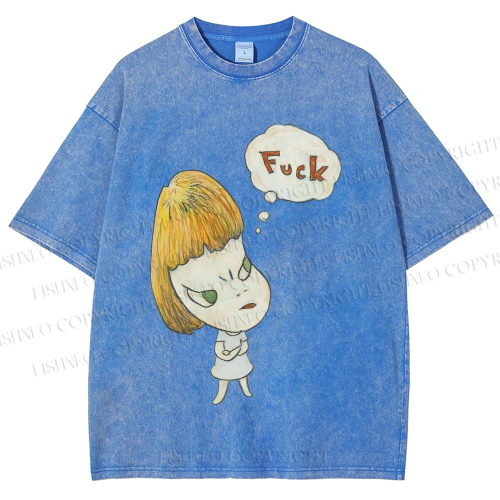 Unisex Yoshitomo Nara Fuck Printed Washed Tee