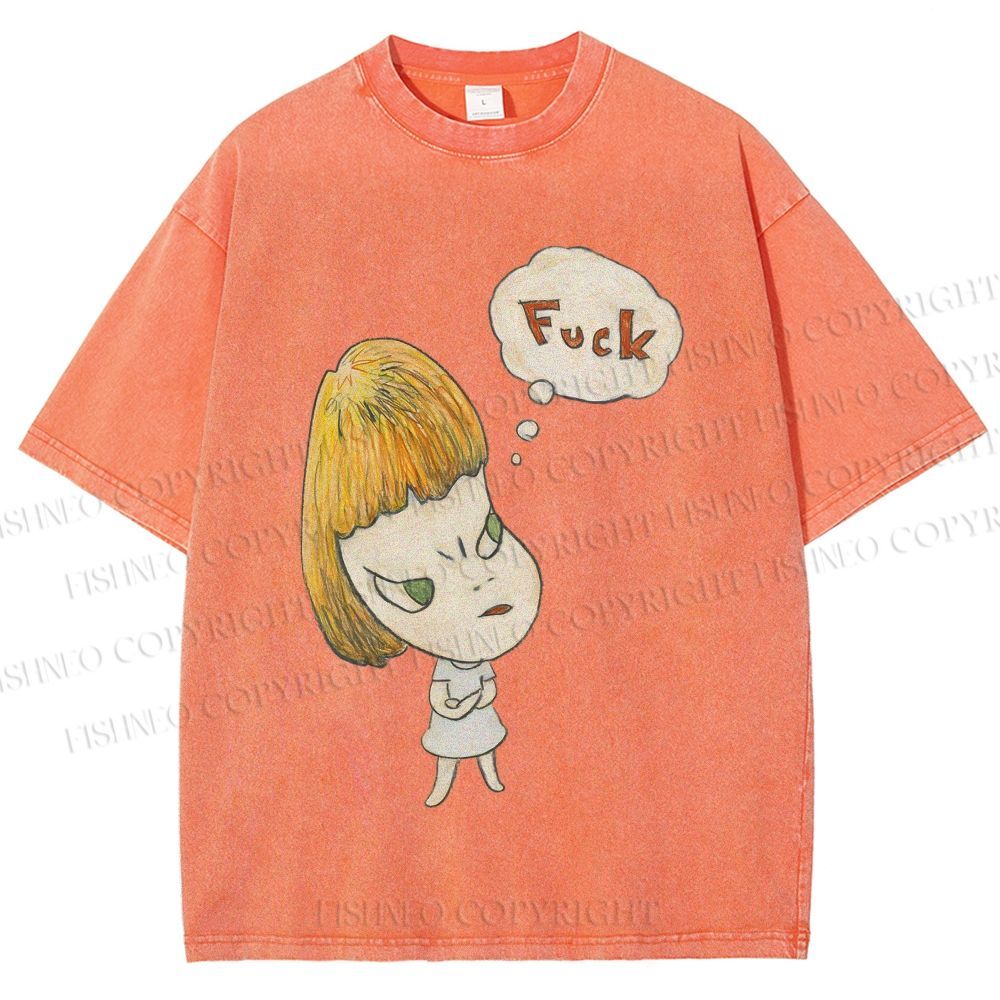 Unisex Yoshitomo Nara Fuck Printed Washed Tee