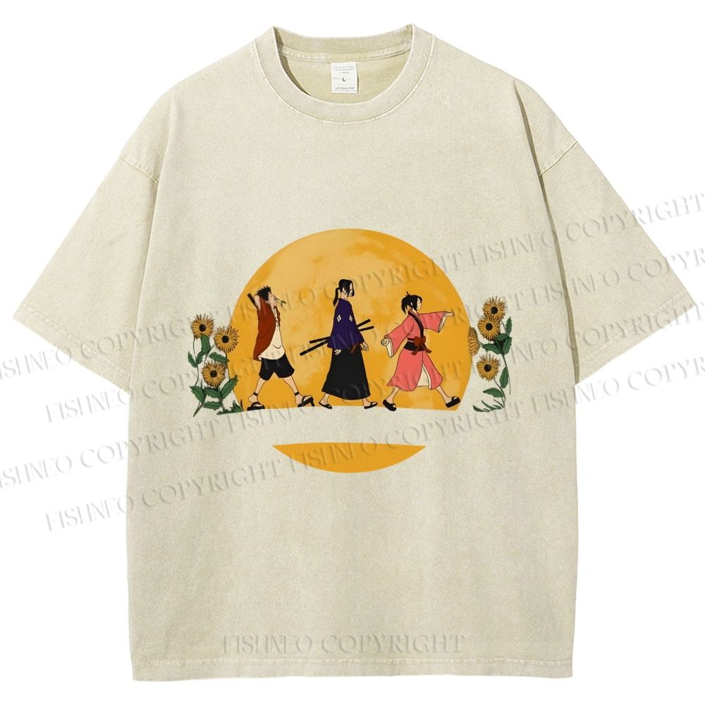 Unisex Samurai Champloo Walking in Moonlight Printed Washed Tee