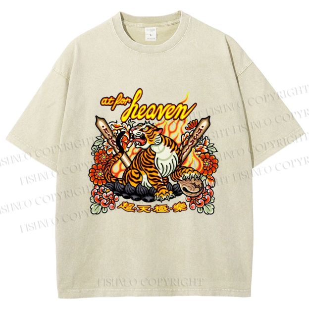 Unisex Vintage Heaven Tiger Printed Washed Tee