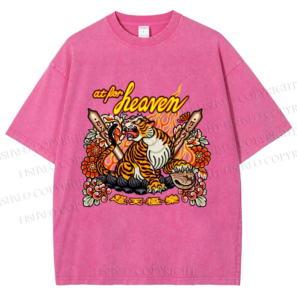 Unisex Vintage Heaven Tiger Printed Washed Tee