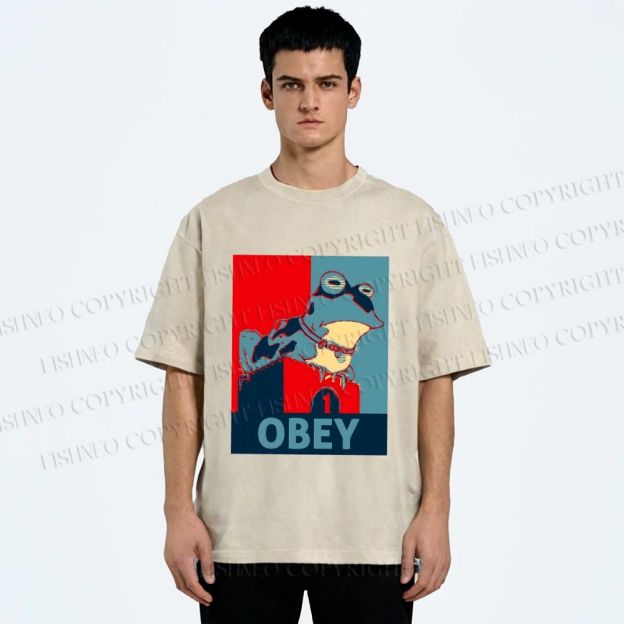 Unisex Frog Obey Graphic Tee Printed Washed Tee