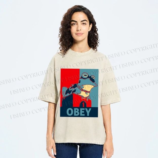 Unisex Frog Obey Graphic Tee Printed Washed Tee