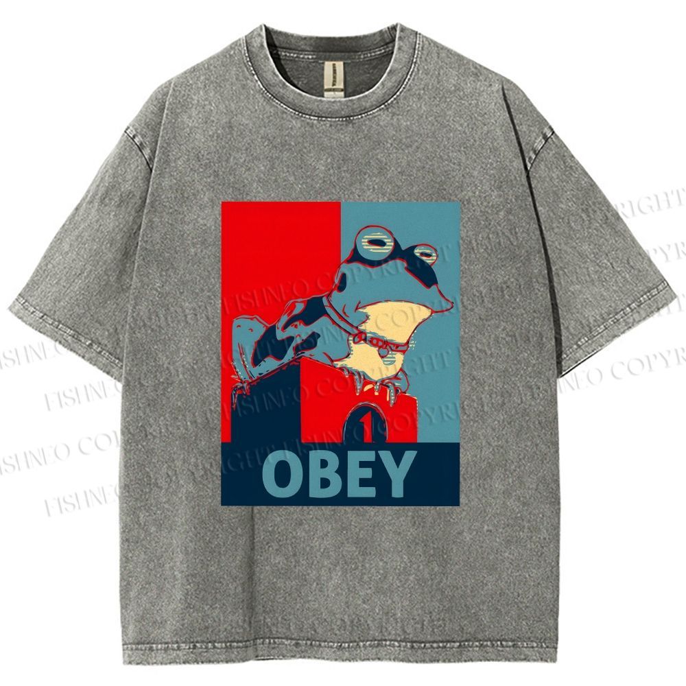 Unisex Frog Obey Graphic Tee Printed Washed Tee