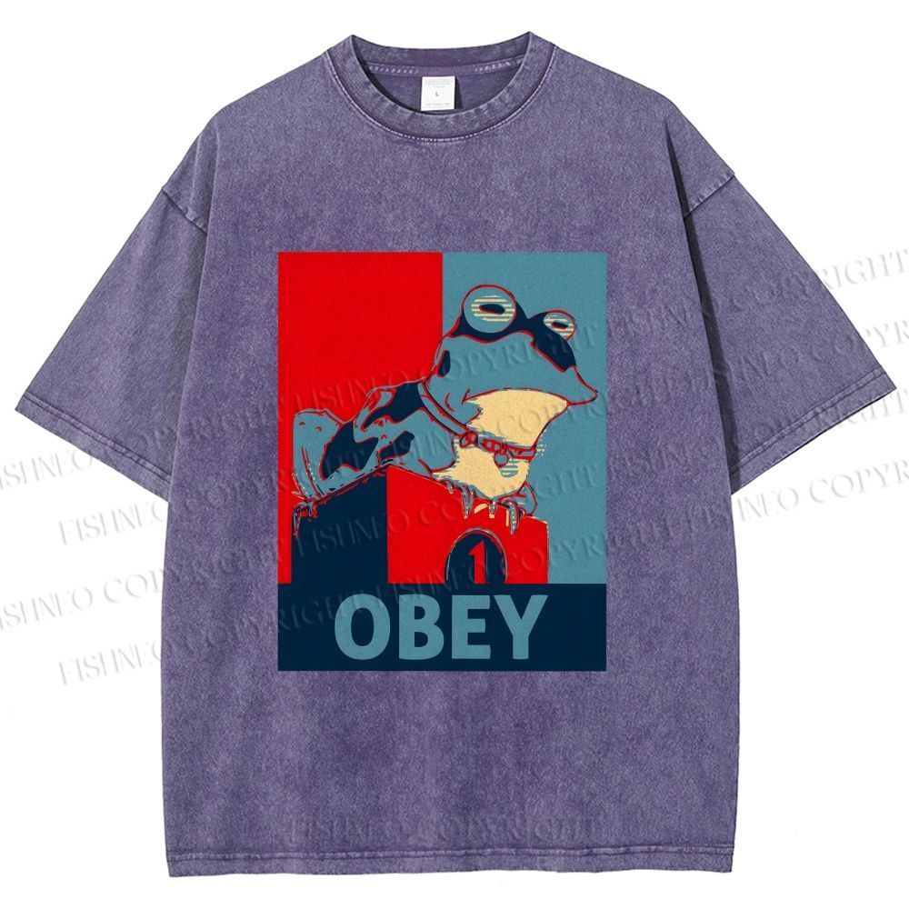 Unisex Frog Obey Graphic Tee Printed Washed Tee