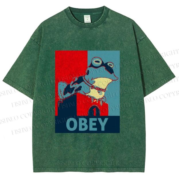 Unisex Frog Obey Graphic Tee Printed Washed Tee