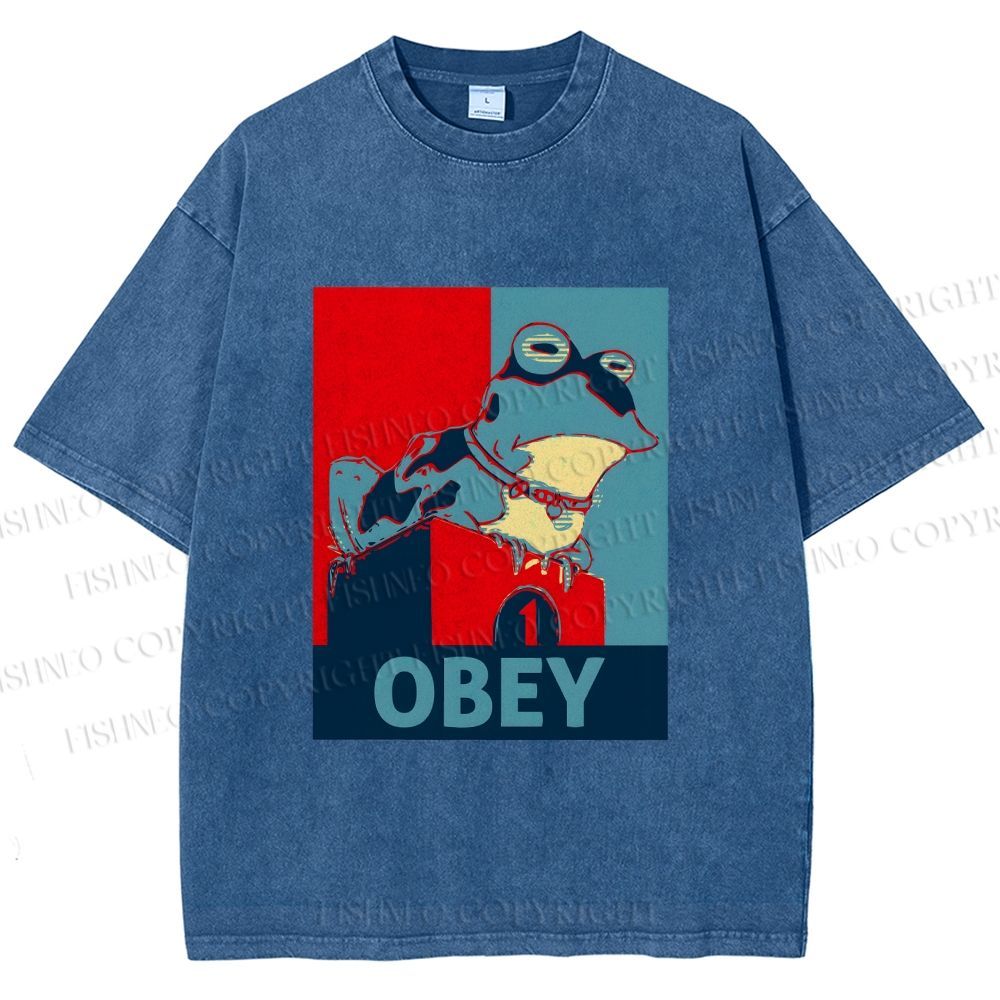 Unisex Frog Obey Graphic Tee Printed Washed Tee