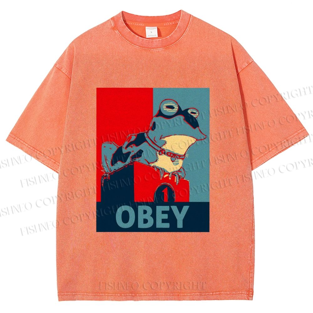 Unisex Frog Obey Graphic Tee Printed Washed Tee