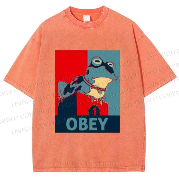 Unisex Frog Obey Graphic Tee Printed Washed Tee