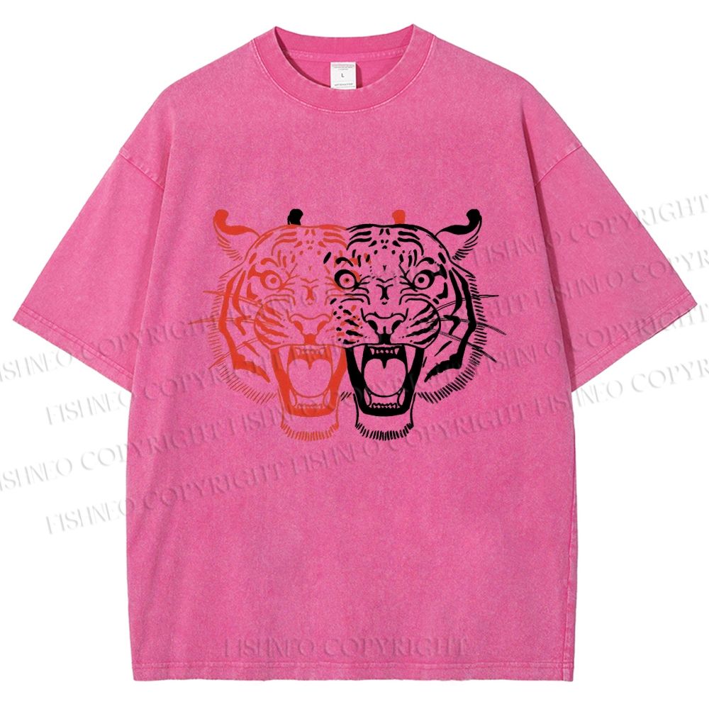 Unisex Patchwork Tiger Printed Washed Tee