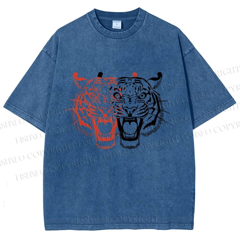 Unisex Patchwork Tiger Printed Washed Tee