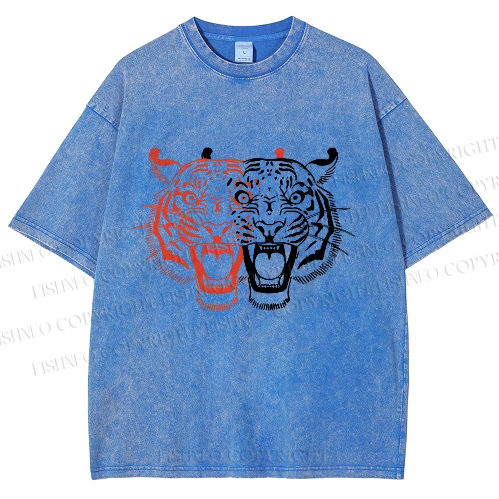 Unisex Patchwork Tiger Printed Washed Tee