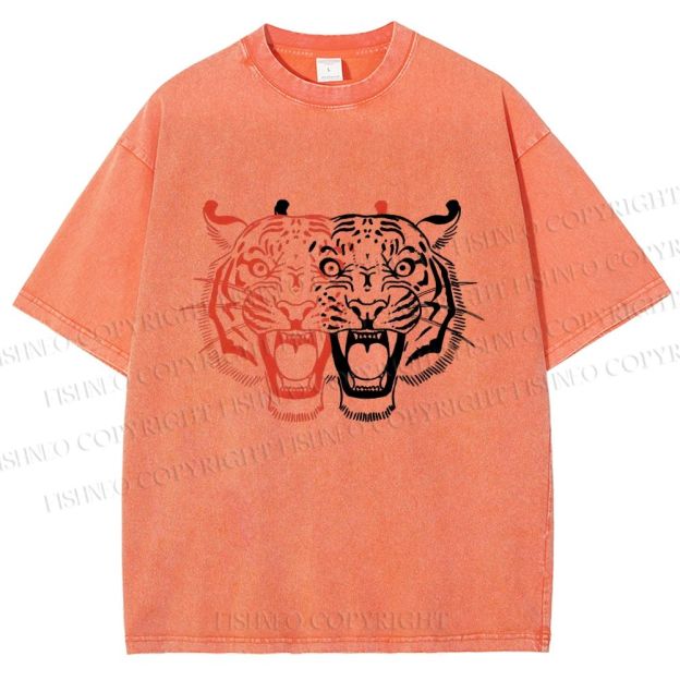 Unisex Patchwork Tiger Printed Washed Tee