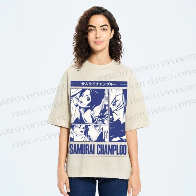 Unisex Samurai Champloo Printed Washed Tee