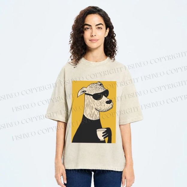 Unisex Cool Canine Coffee Break Printed Washed Tee