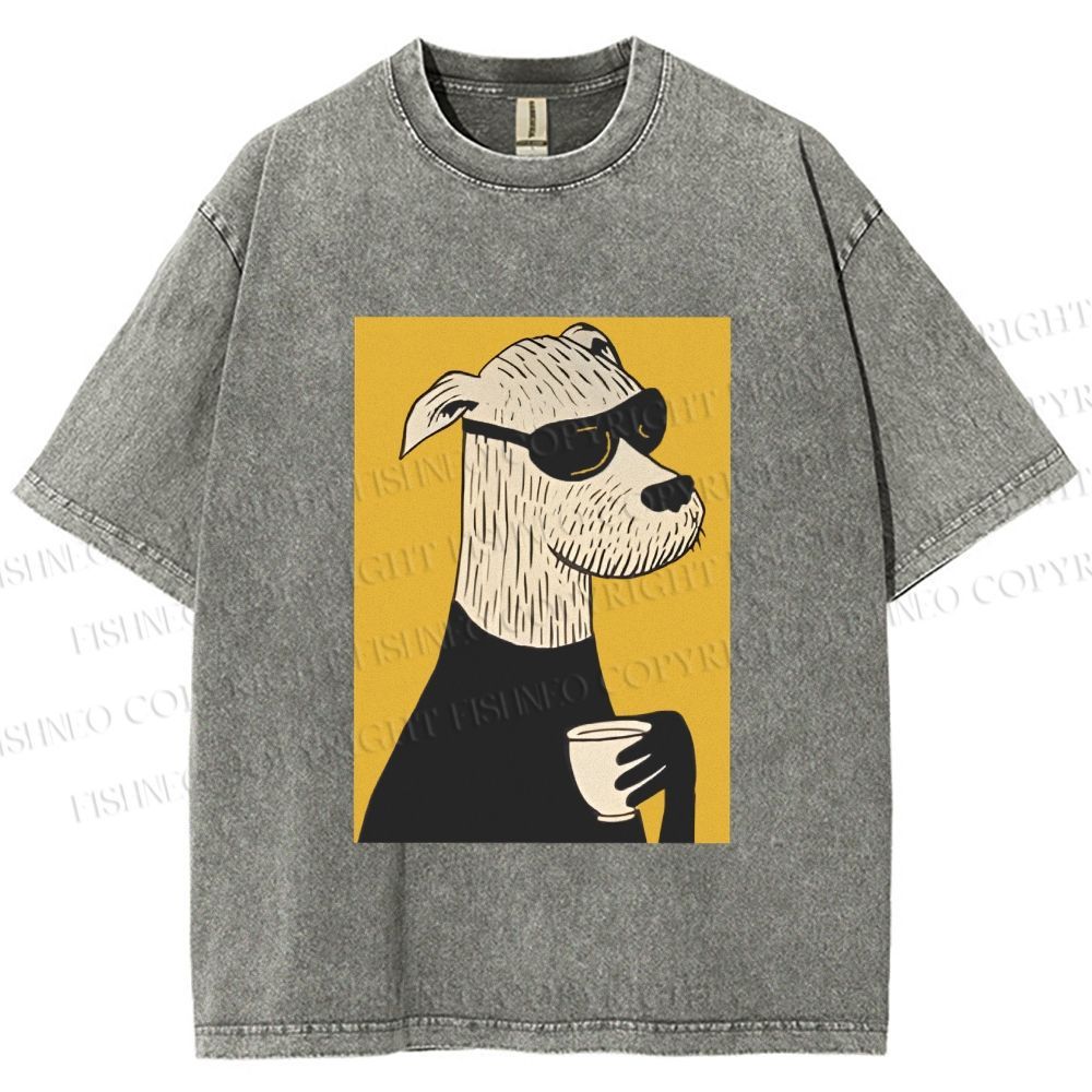 Unisex Cool Canine Coffee Break Printed Washed Tee