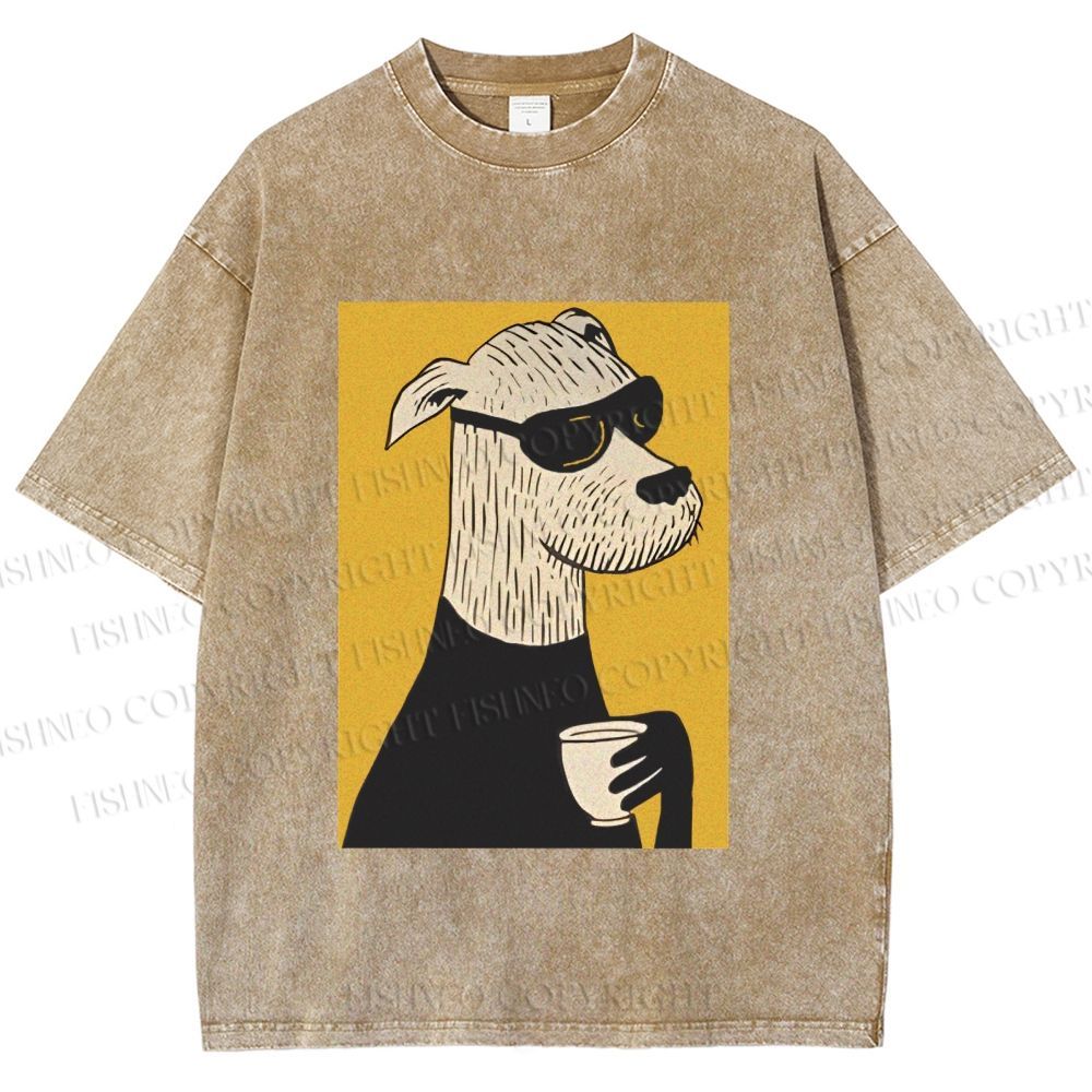 Unisex Cool Canine Coffee Break Printed Washed Tee
