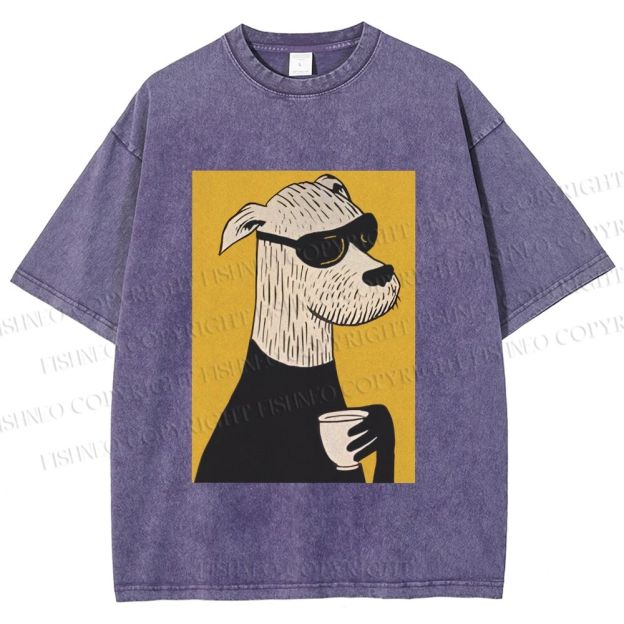 Unisex Cool Canine Coffee Break Printed Washed Tee