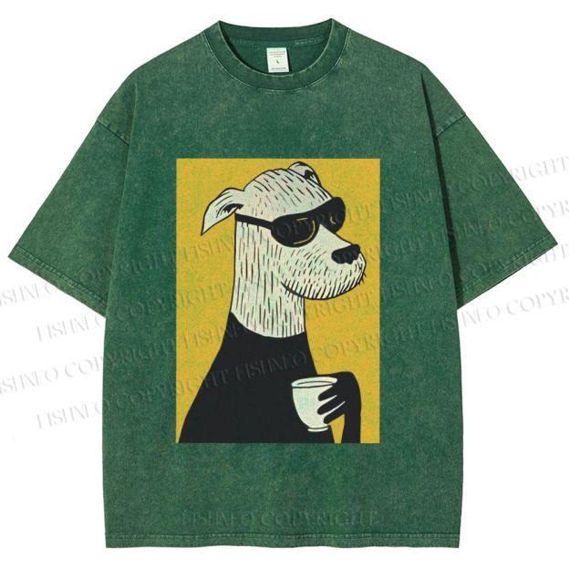 Unisex Cool Canine Coffee Break Printed Washed Tee
