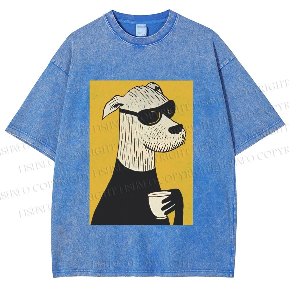 Unisex Cool Canine Coffee Break Printed Washed Tee