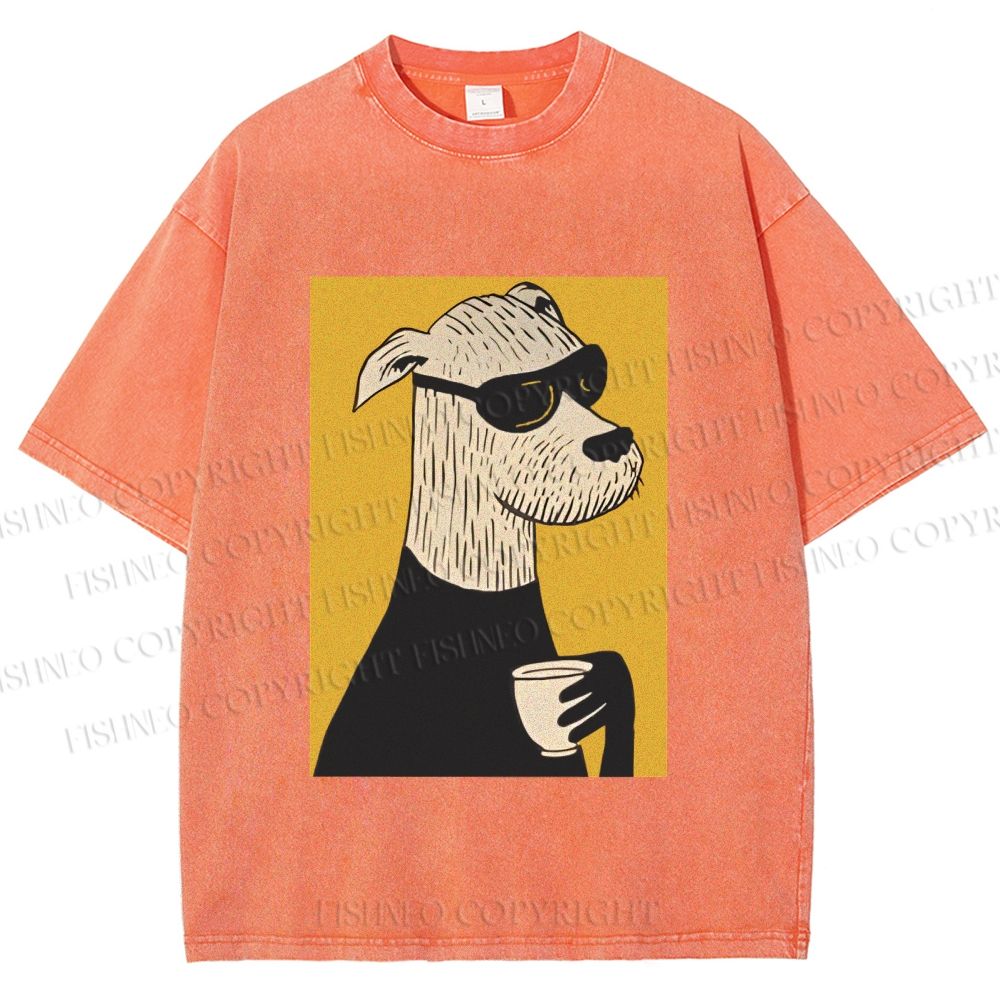 Unisex Cool Canine Coffee Break Printed Washed Tee