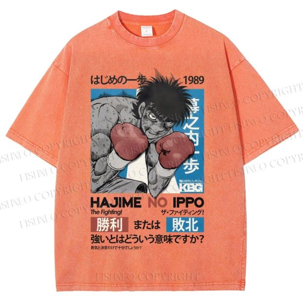 Unisex Hajime No Ippo The Fighting Printed Washed Tee