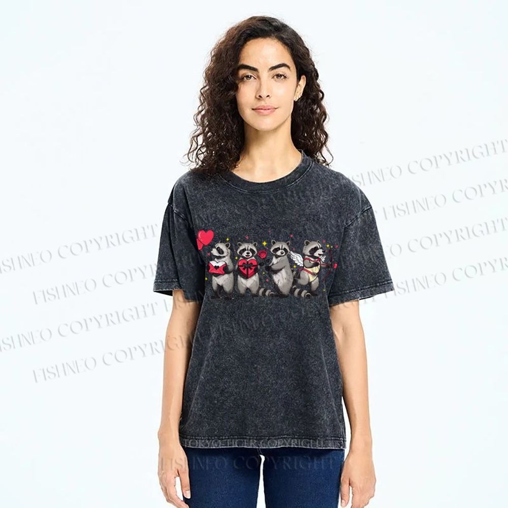 Unisex Love-Struck Raccoon Cupid Printed Washed Tee