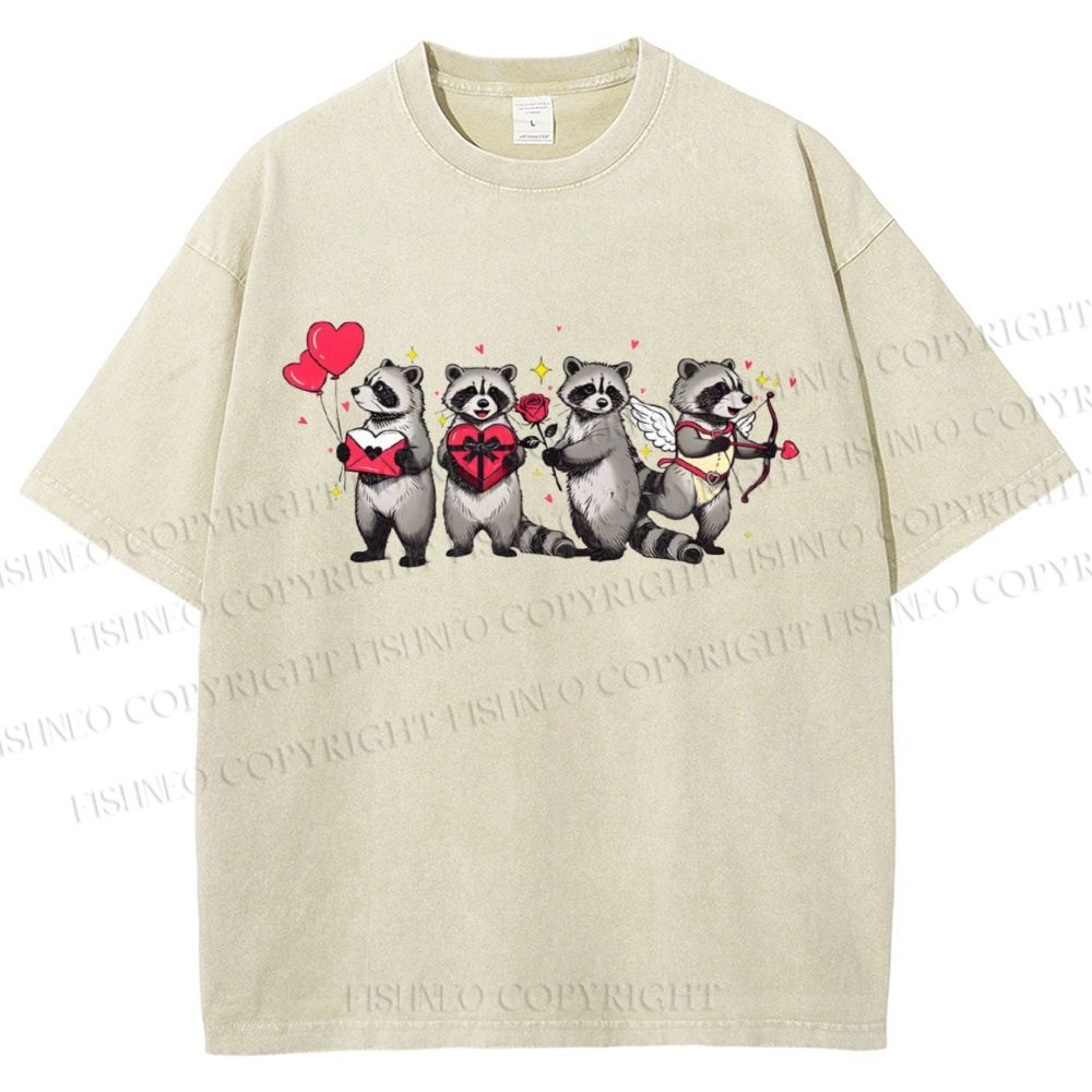 Unisex Love-Struck Raccoon Cupid Printed Washed Tee