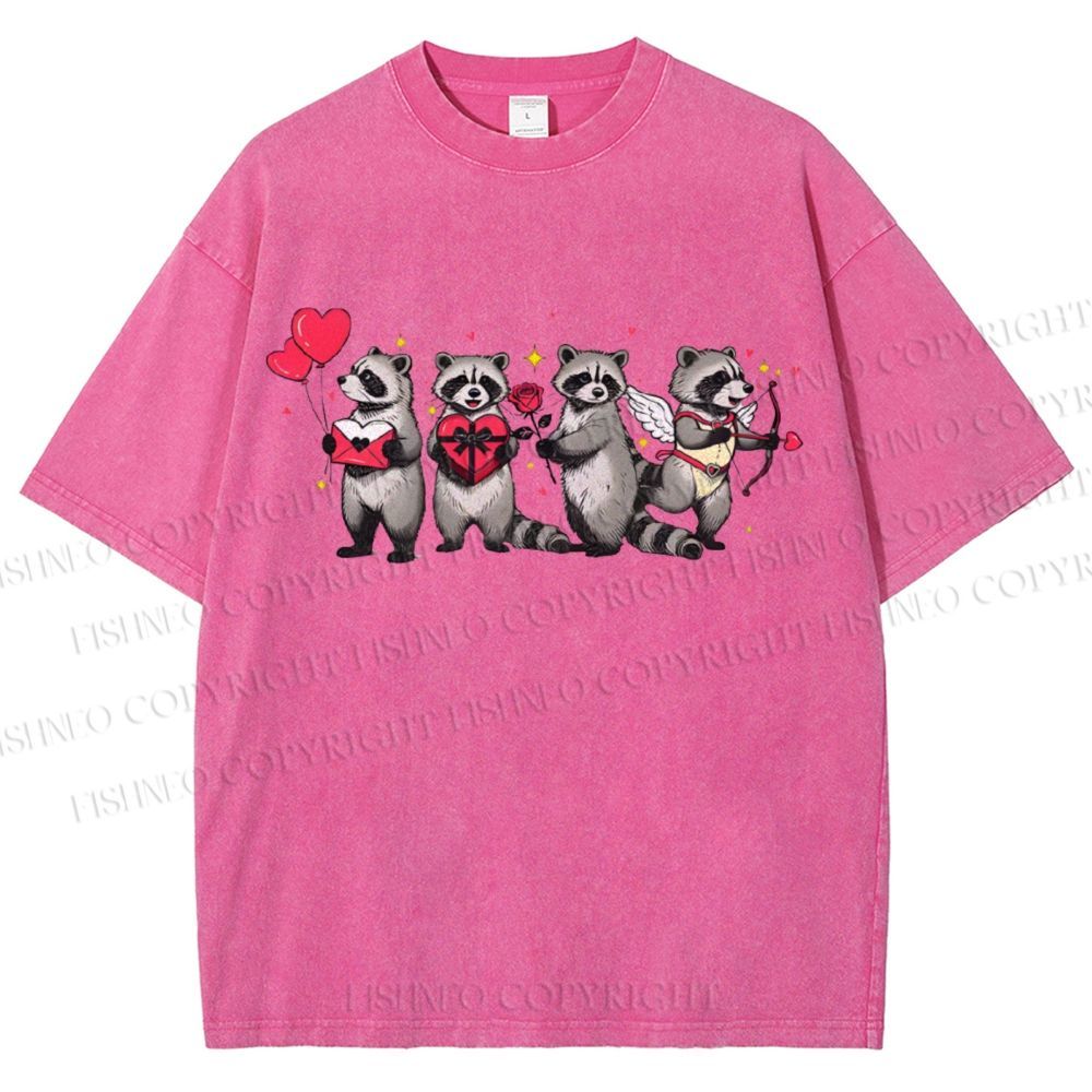 Unisex Love-Struck Raccoon Cupid Printed Washed Tee