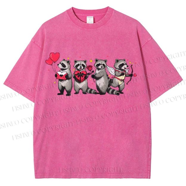 Unisex Love-Struck Raccoon Cupid Printed Washed Tee
