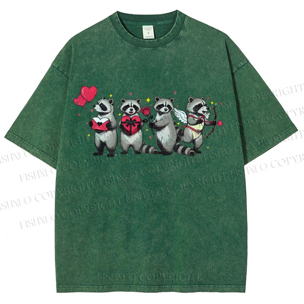 Unisex Love-Struck Raccoon Cupid Printed Washed Tee