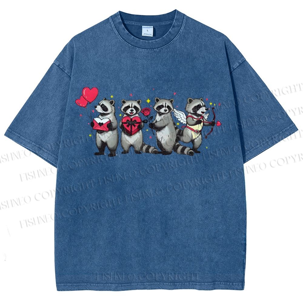 Unisex Love-Struck Raccoon Cupid Printed Washed Tee