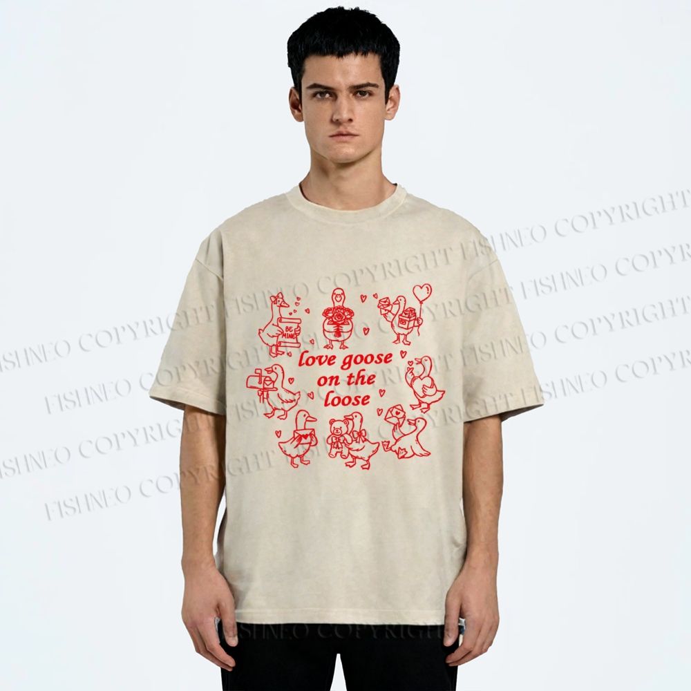 Unisex Love Goose On The Loose Printed Washed Tee