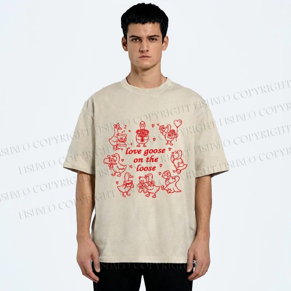 Unisex Love Goose On The Loose Printed Washed Tee