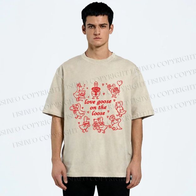 Unisex Love Goose On The Loose Printed Washed Tee