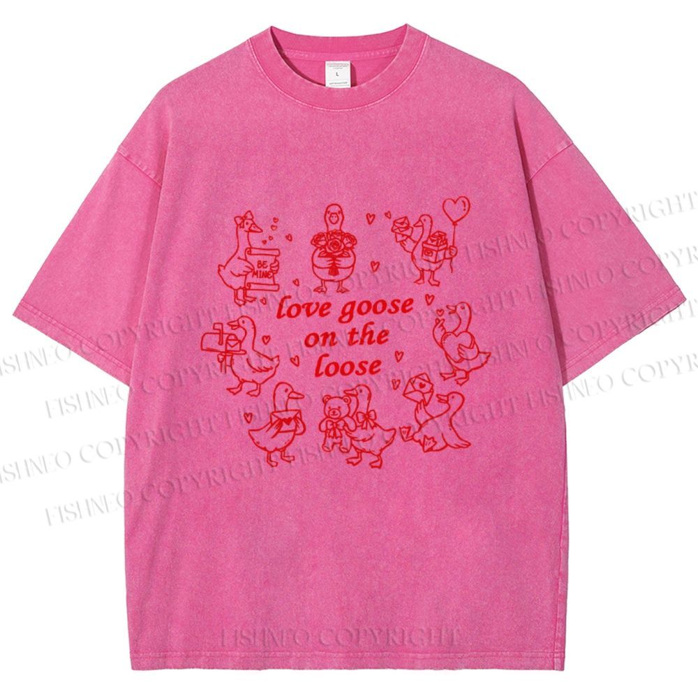 Unisex Love Goose On The Loose Printed Washed Tee