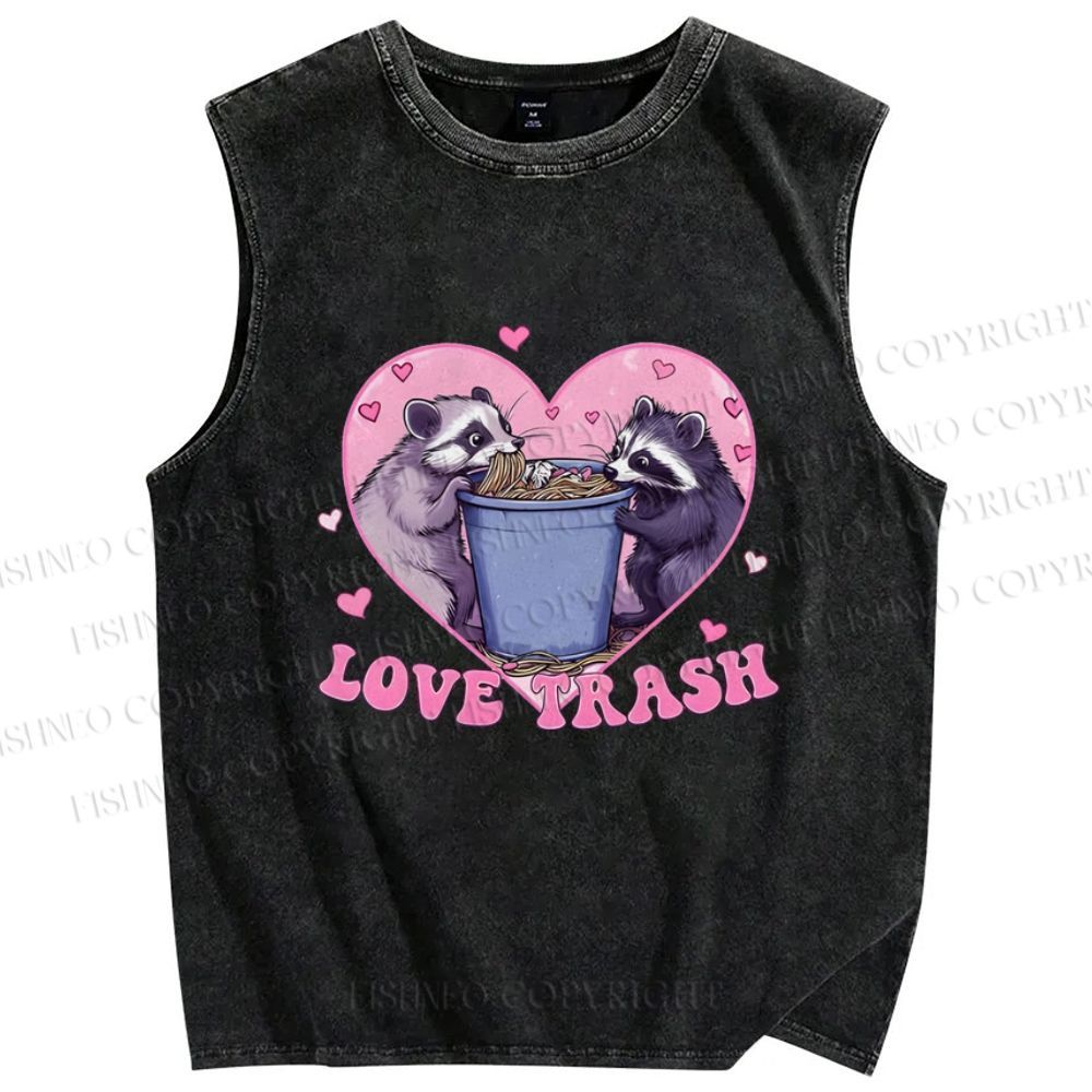 Unisex Raccoon's Trashy Love Printed Washed Tank Top