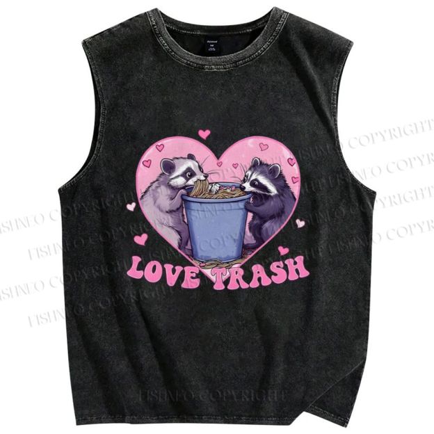 Unisex Raccoon's Trashy Love Printed Washed Tank Top